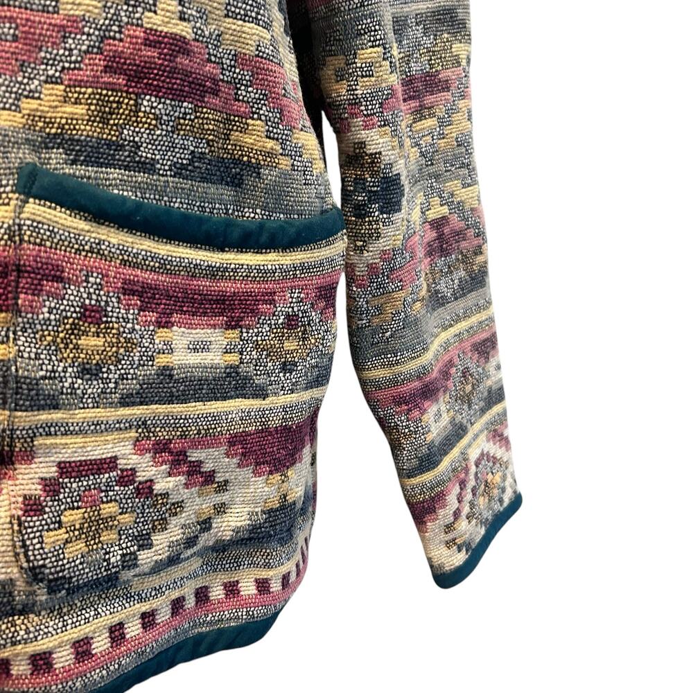 Vintage Patchwork Blazer Womens Size LP Tan Stripe Cotton Aztec Southwestern - Picture 10 of 16